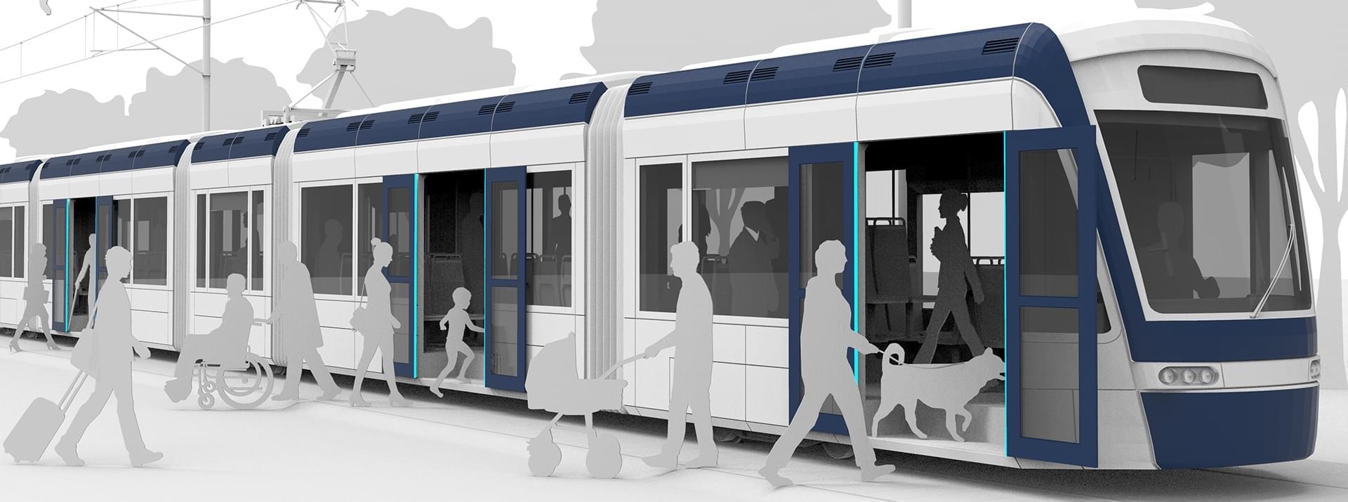 Illustrated tram with people